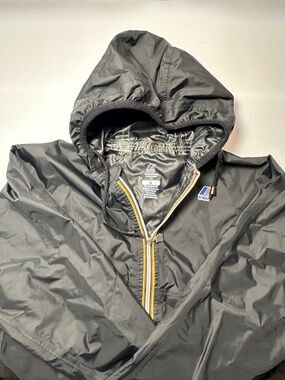 K-Way Packable Windbreaker Jacket Black Hooded Raincoat Size S Retro Unisex